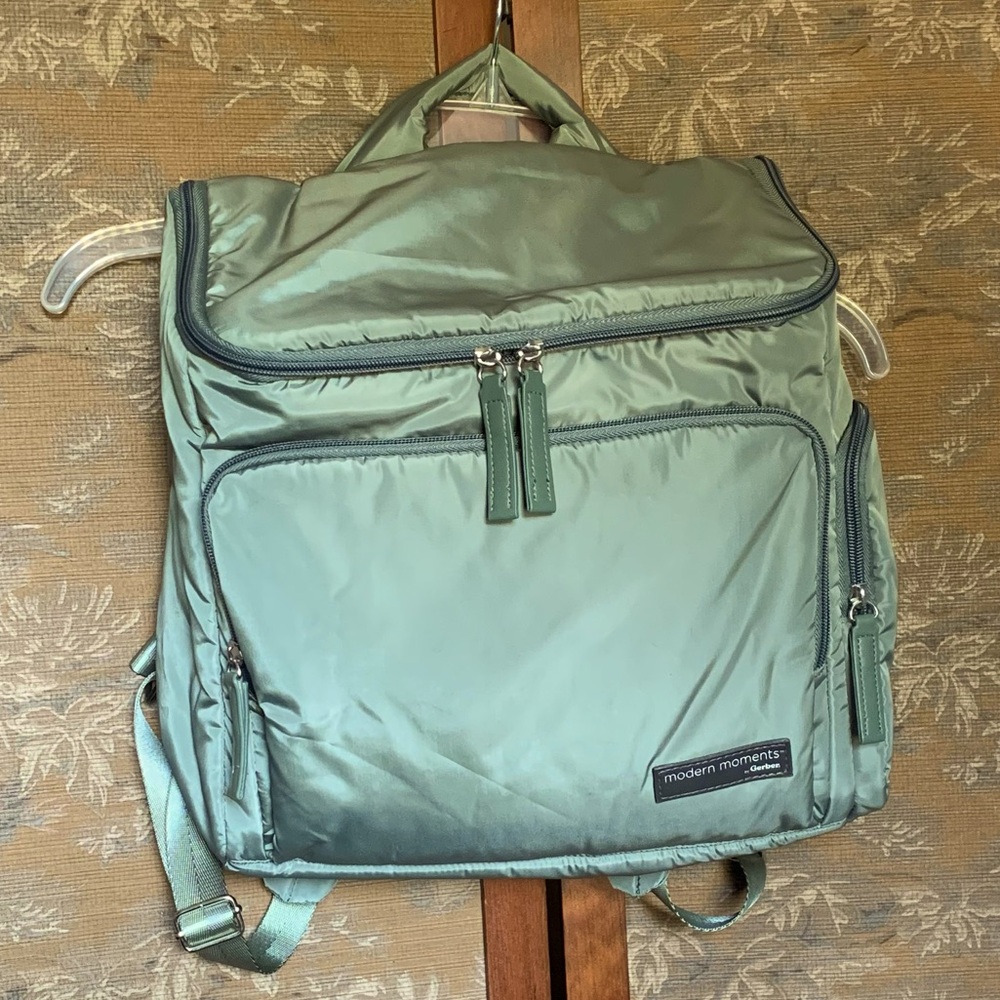 Modern Moments by Gerber Diaper Bag with Changing Pad, Insulated Pocket, Green